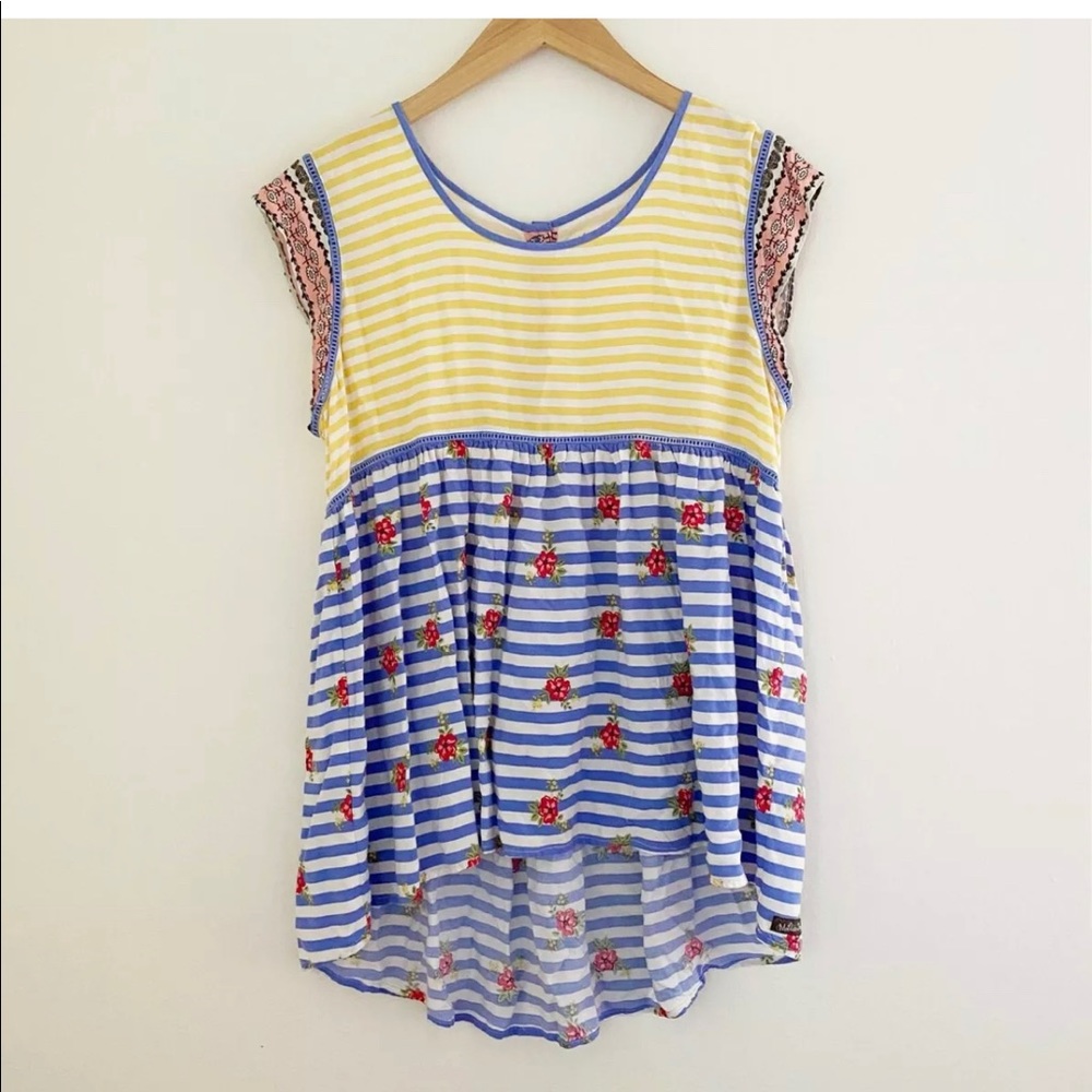 Matilda Jane XL ruffle sleeve top On My Mind yellow & blue floral flowy
